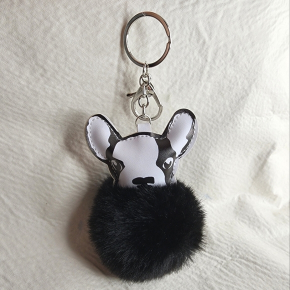 Boston Terrier / French Bulldog Dog Keychains Pom Pom Black White Set of 2 NWOT - Picture 5 of 15